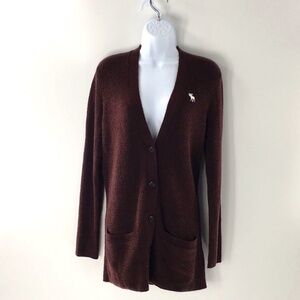 Abercrombie & Fitch Womens Cardigan Sweater Vtg Brown Rib Knit Moose Logo Sz S